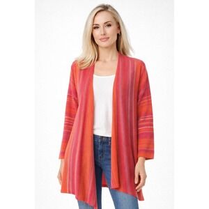 J.Jill Cardigan Sweater Women XL Red Multi Excellent Striped Open Front Knit